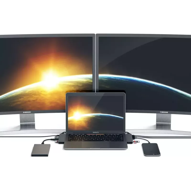 Satechi sülearvuti dokk/pordireplikaator ST-CMBPM — USB 3.2 Gen 1 USB-C host, HDMI, USB-A, SD/MicroSD, hall