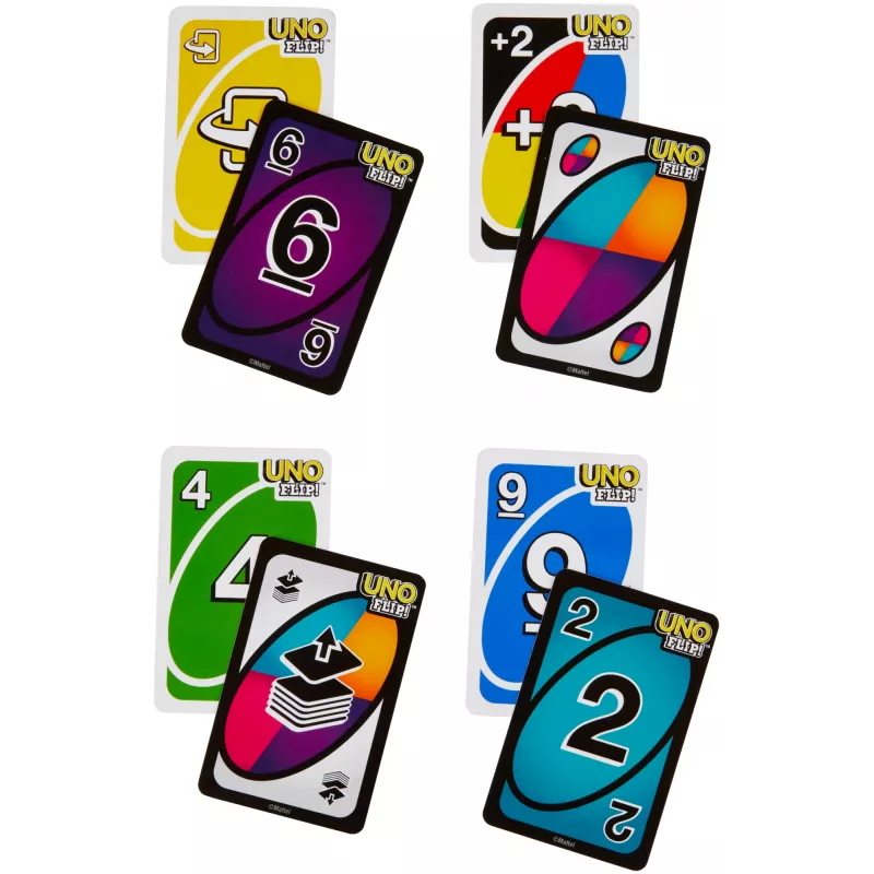 Games UNO FLIP kaardimäng värvipimedatele juurdepääsetava pakiga lastele, täiskasvanutele ja pereõhtuteks