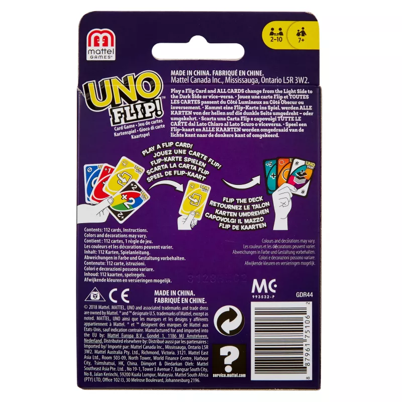 Games UNO FLIP kaardimäng värvipimedatele juurdepääsetava pakiga lastele, täiskasvanutele ja pereõhtuteks