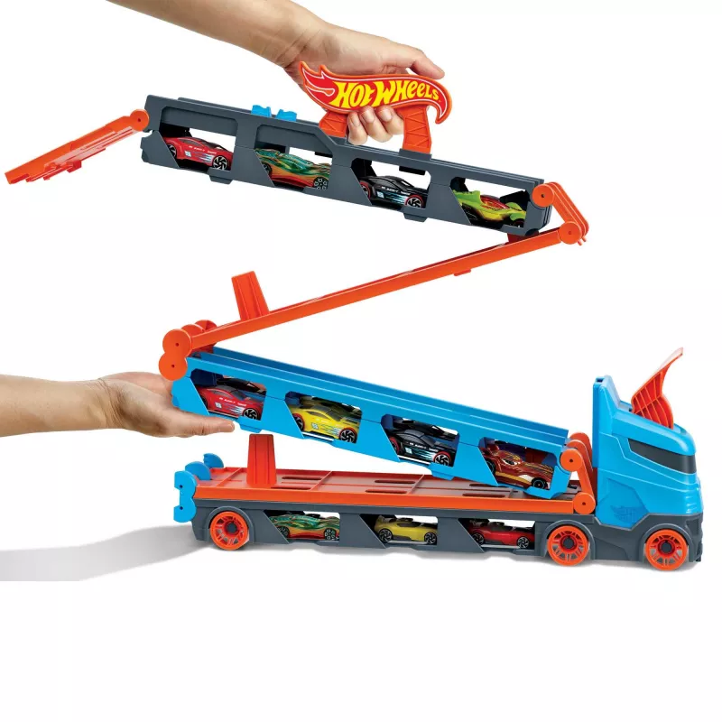 Hot Wheels City Speedway Hauler Carrier 3 mänguautoga, Sõidukikomplekt, 4 a, Plastik, Hall, Mitmevärviline
