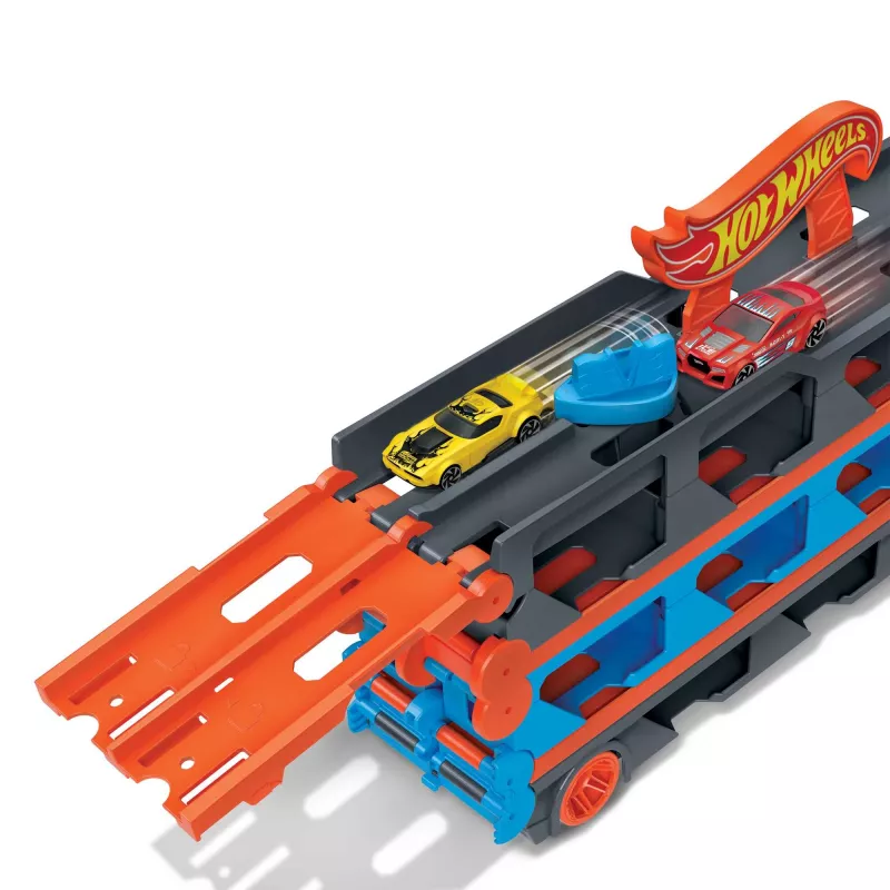 Hot Wheels City Speedway Hauler Carrier 3 mänguautoga, Sõidukikomplekt, 4 a, Plastik, Hall, Mitmevärviline