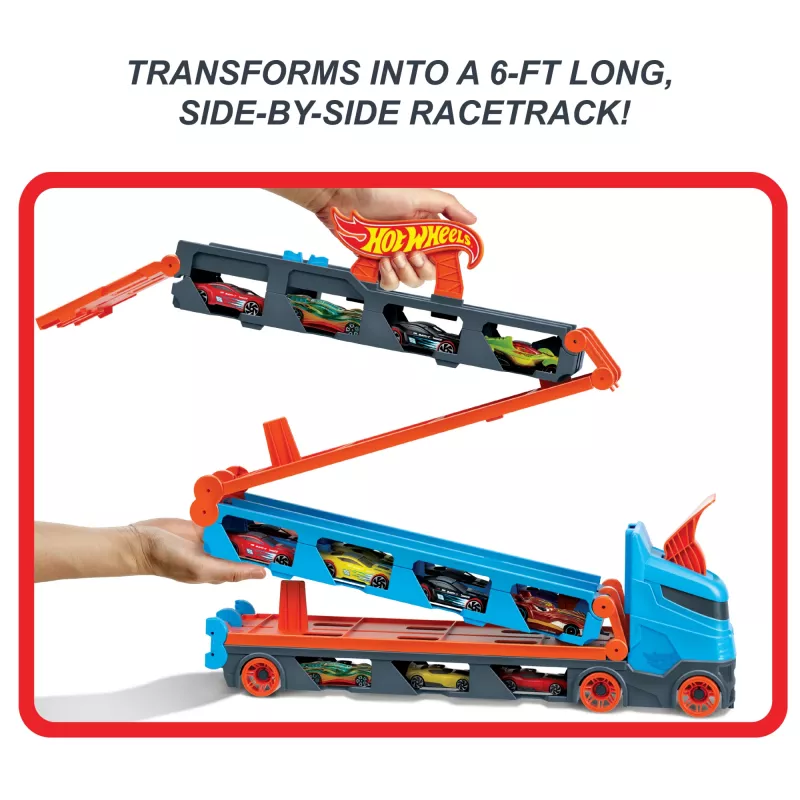 Hot Wheels City Speedway Hauler Carrier 3 mänguautoga, Sõidukikomplekt, 4 a, Plastik, Hall, Mitmevärviline