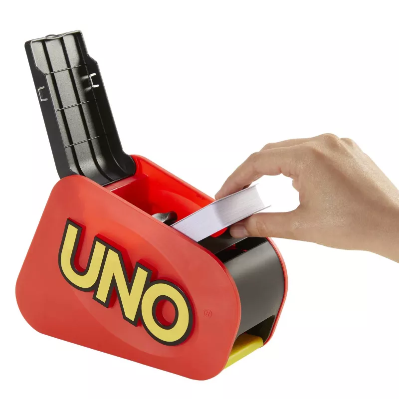 UNO Extreme – uuendatud versioon klassikalisest pere kaardimängust, valguse, heli ja juhusliku tegevusega käivitusseadmega. Suurepärane kingitus alates 7. eluaastast.