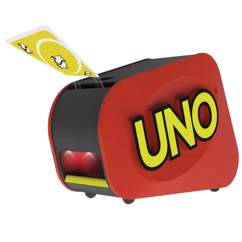 UNO Extreme – uuendatud versioon klassikalisest pere kaardimängust, valguse, heli ja juhusliku tegevusega käivitusseadmega. Suurepärane kingitus alates 7. eluaastast.