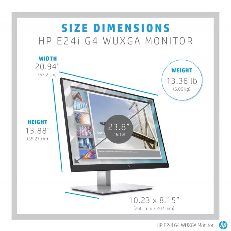 HP E-Seeria E24i G4 WUXGA monitor, 61 cm (24 tolli), 1920 x 1200 pikslit, WUXGA, LCD, 5 ms, must