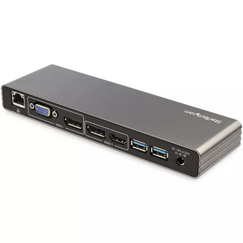 StarTech.com Thunderbolt 3 dokk – kahe 4K 60 Hz monitoriga TB3 sülearvuti dokkimisjaam DisplayPorti, HDMI ja 1080p VGA-ga – 85 W toiteedastus ja laadimine – 2x USB-A, Ethernet – Mac ja Windows