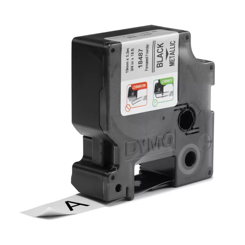 DYMO Rhino Industrial püsivad polüestersildid | 19 mm x 5,5 m | must trükk metallikul | isekleepuv | Rhino ja LabelManager sildivalmistajatele