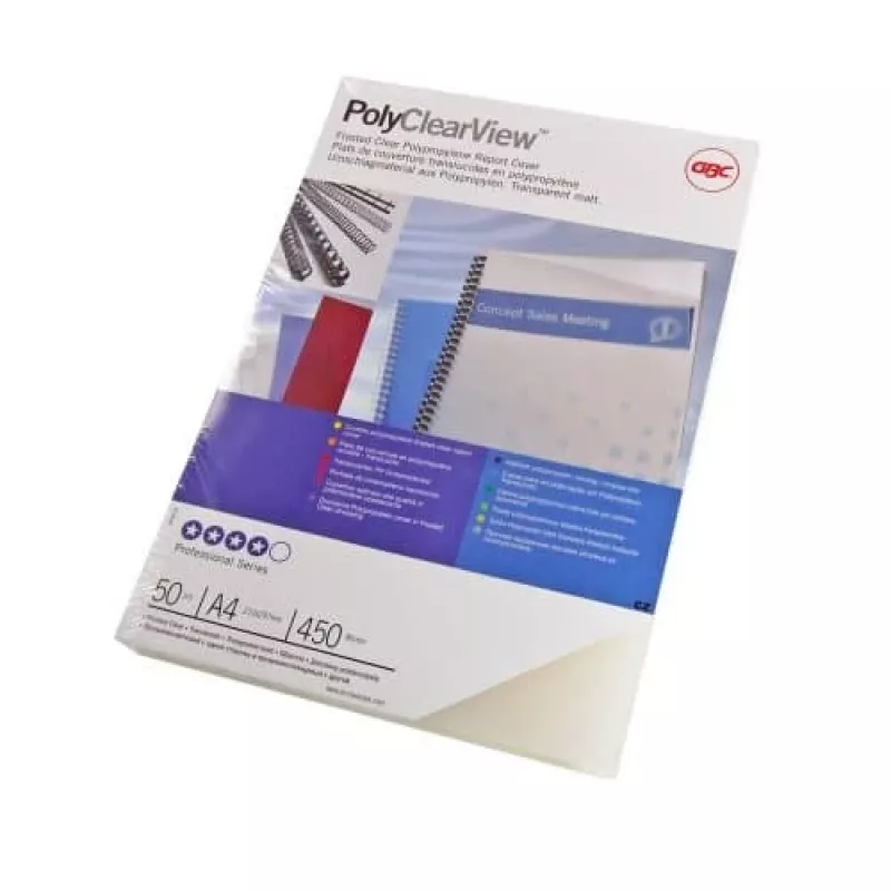 GBC Binding Cover Poly Clear View A4 450 Micron Frosted, A4, polüvinüülkloriid (PVC), läbipaistev, matt, 0,45 mm, 50 tk