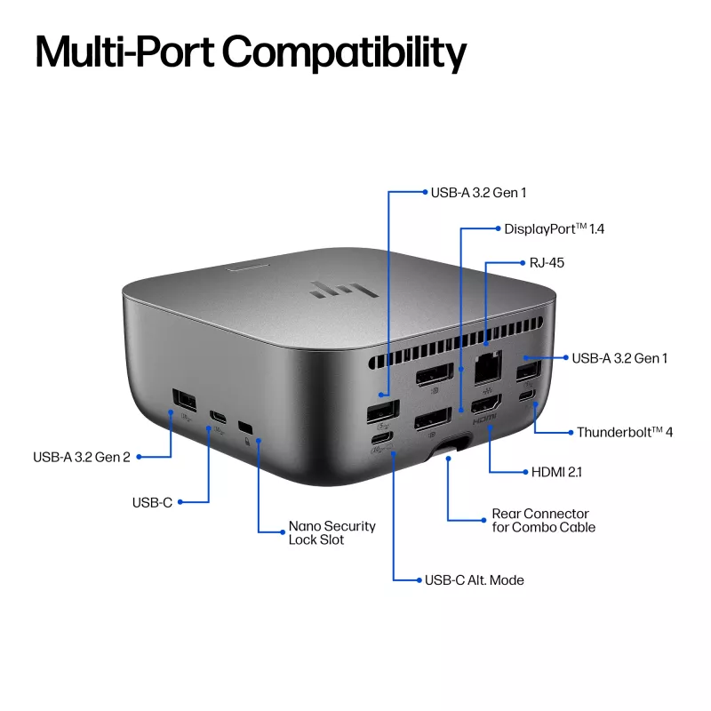 HP Thunderbolt 4 Ultra 280W G6 dokk, juhtmega, Thunderbolt 4, 280 W, 10,100,1000,2500 Mbit/s, hall, 8K Ultra HD
