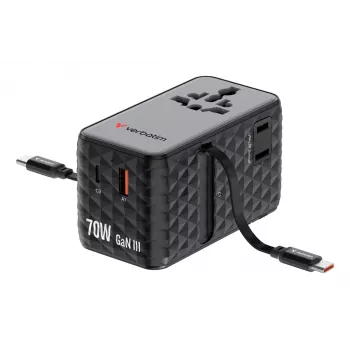 Verbatim Charge 'n' Travel 70W 2C sissetõmmatav universaalne reisiadapter Must