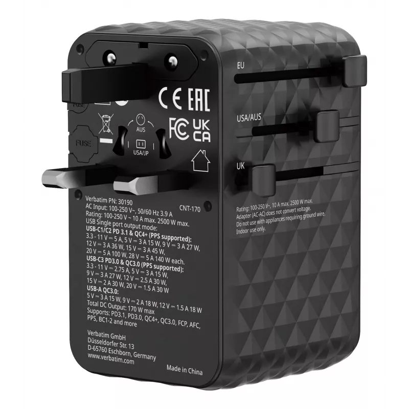 Verbatim Charge 'n' Travel 170W universaalne reisiadapter must