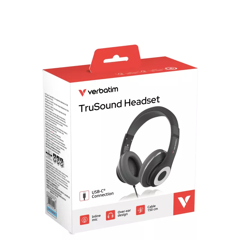 Verbatim TruSound USB-C peakomplekt, juhtmega, muusika/igapäevane, 20 - 20000 Hz, 200,9 g, peakomplekt, must