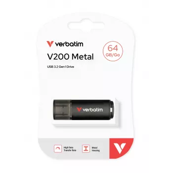 Verbatim V200 Metal USB-mälupulk 64 GB, 64 GB, USB Type-A, 3.2 Gen 1 (3.1 Gen 1), 200 MB/s, kork, must