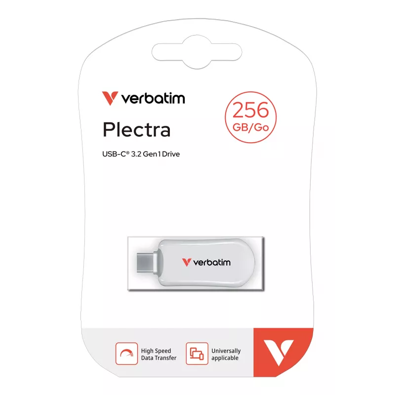 Verbatim Plectra USB-C mälupulk valge 256 GB, 256 GB, USB USB-C, 3.2 Gen 1 (3.1 Gen 1), 100 MB/s, korgita, valge