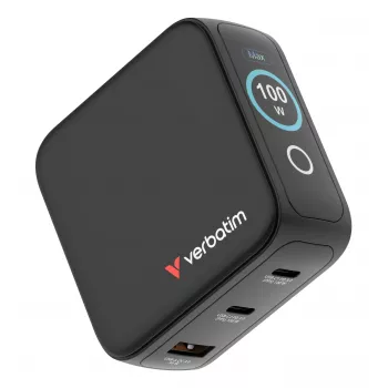 Verbatim Mini GaN laadija 100 W ekraaniga, siseruumidesse, vahelduvvool, 20 V, must