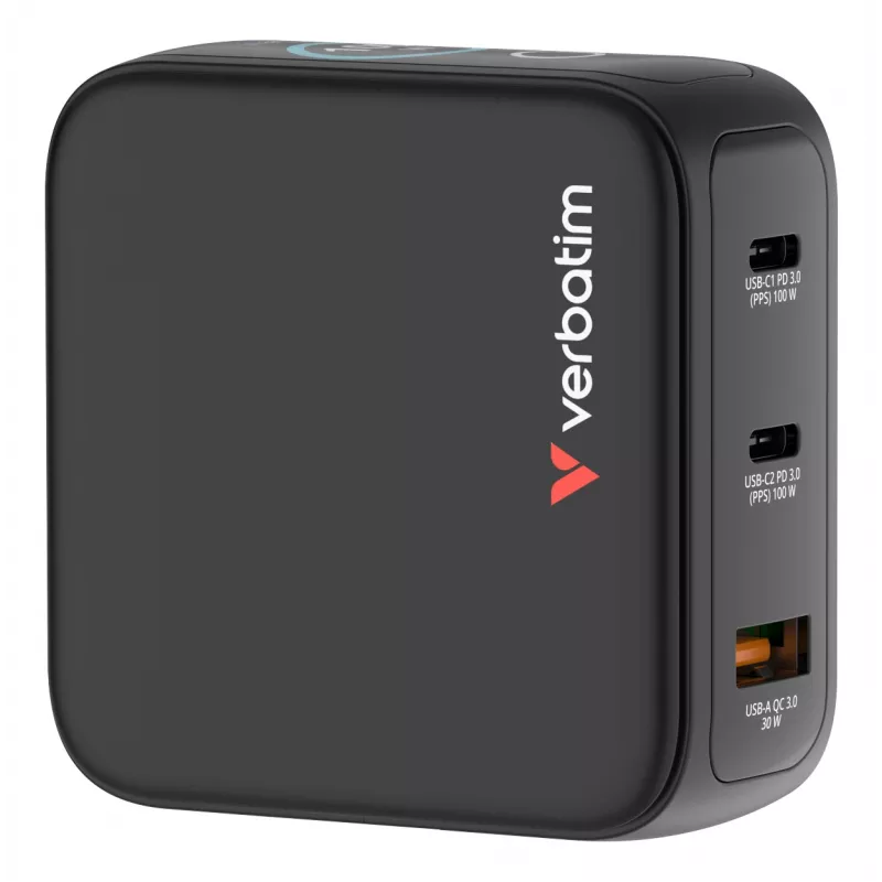 Verbatim Mini GaN laadija 100 W ekraaniga, siseruumidesse, vahelduvvool, 20 V, must