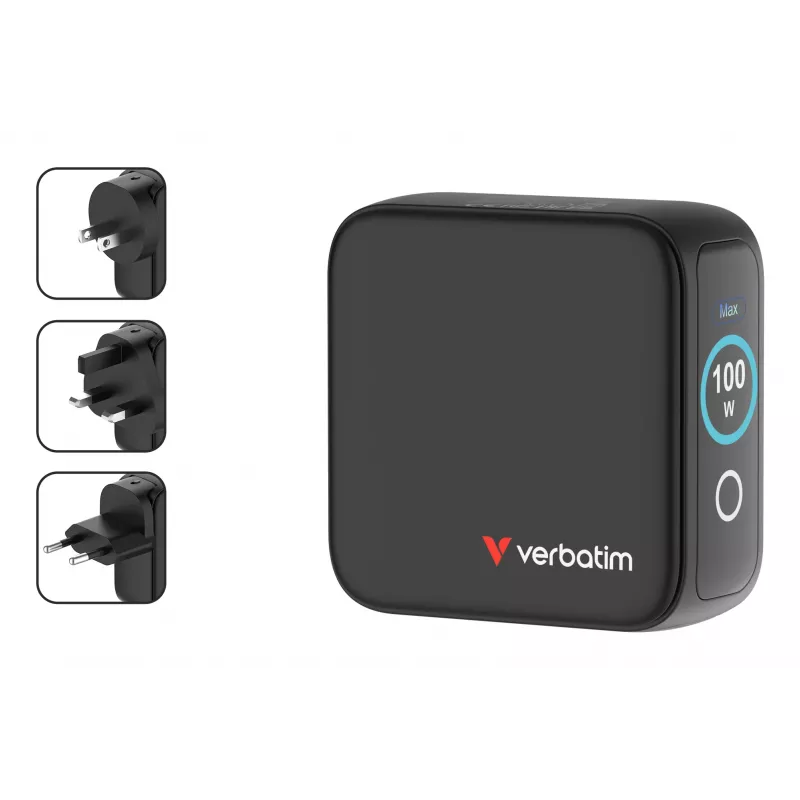 Verbatim Mini GaN laadija 100 W ekraaniga, siseruumidesse, vahelduvvool, 20 V, must