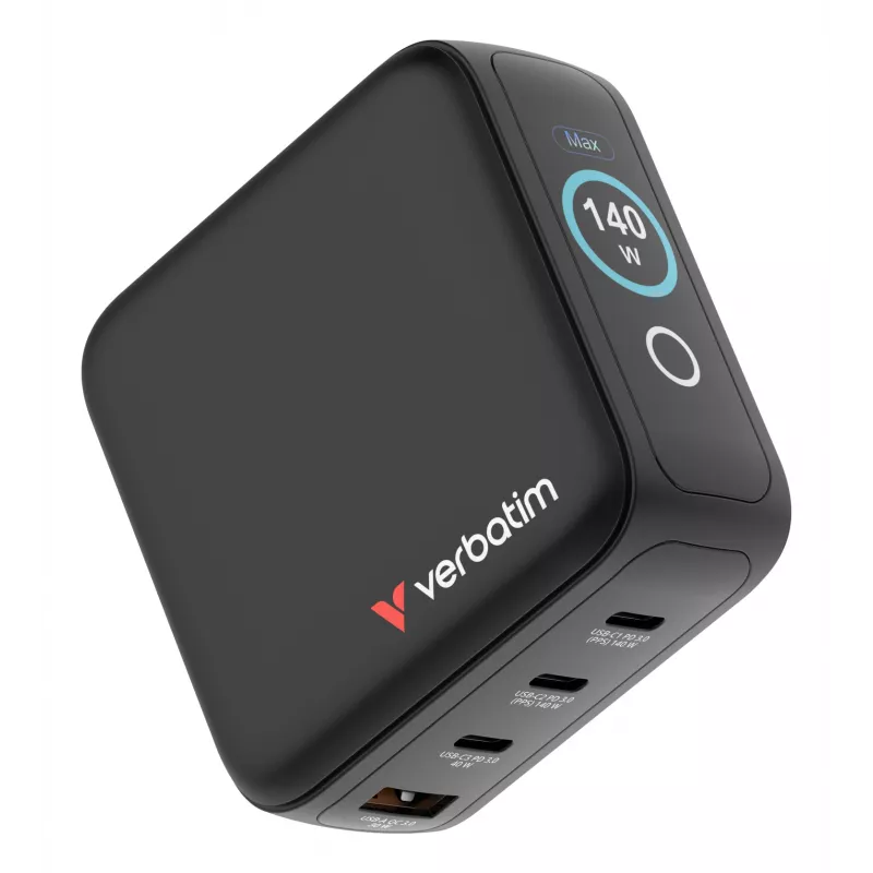 Verbatim Mini GaN Charger 140W koos Display, Indoor, AC, 28 V, Must