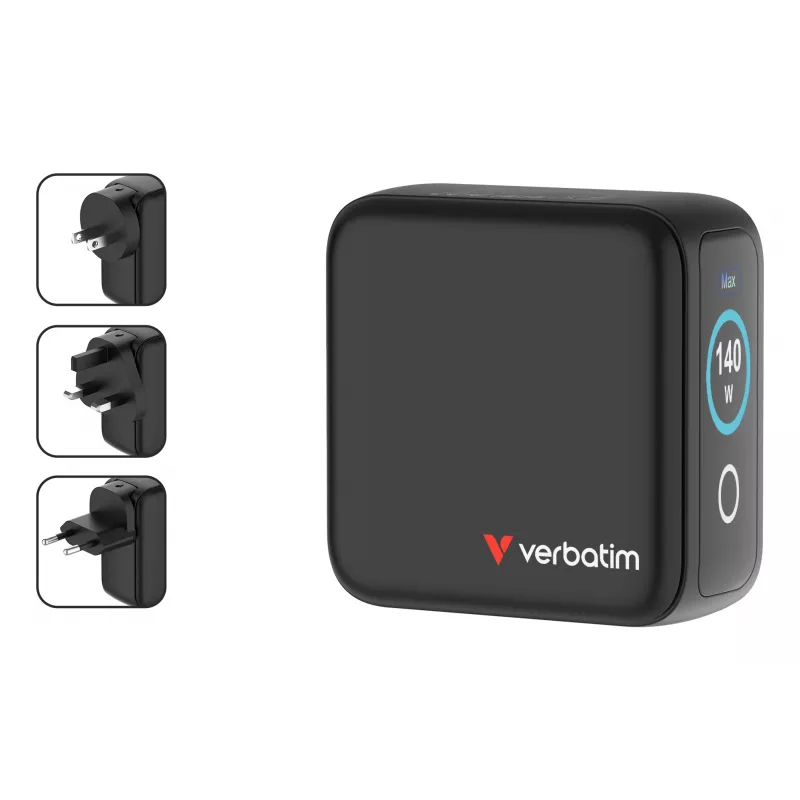 Verbatim Mini GaN Charger 140W koos Display, Indoor, AC, 28 V, Must