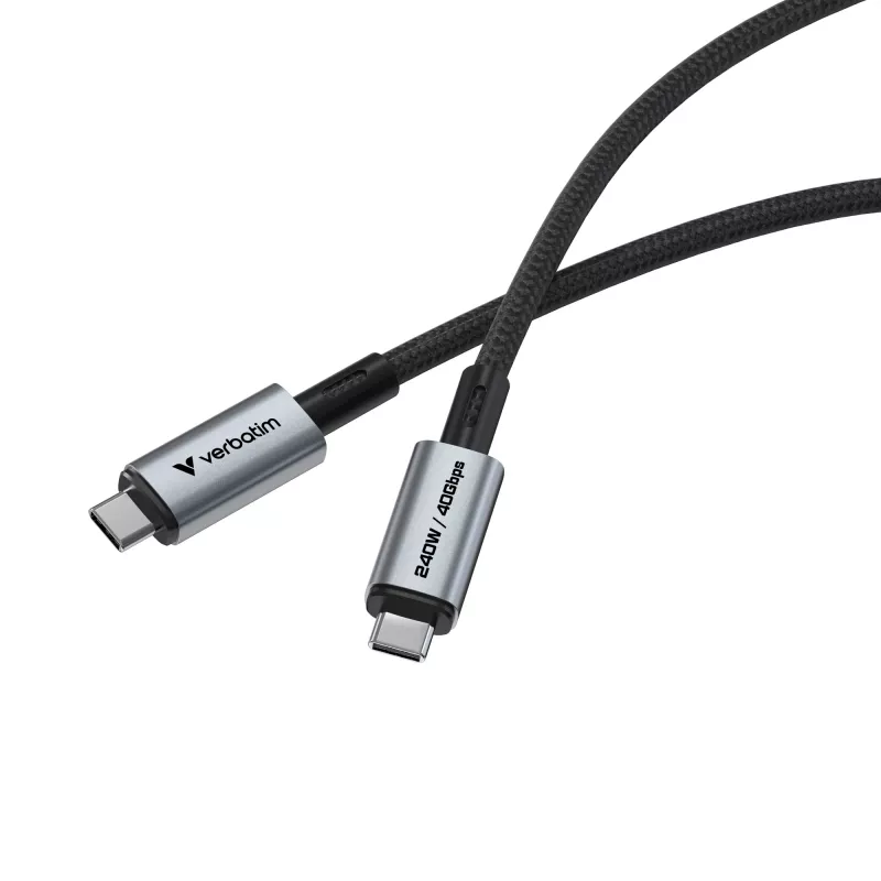 Verbatim Sync & Charge USB C to USB C 240W 40 Gbps 120 cm, 1.2 m, USB C, USB C, USB4 Gen 2x2, 40 Gbit/s, Must
