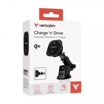 Verbatim Charge 'n' Drive Qi2 magnetiline juhtmeta autolaadija, Auto, USB, juhtmeta laadimine, 1 m, must