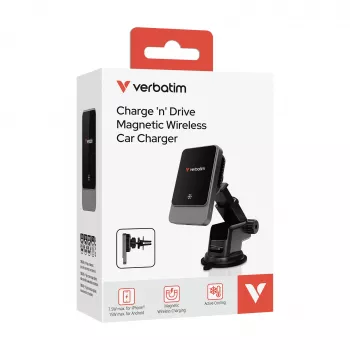 Verbatim Charge 'n' Drive magnetiline juhtmevaba autolaadija, auto, USB, juhtmevaba laadimine, 1 m, must