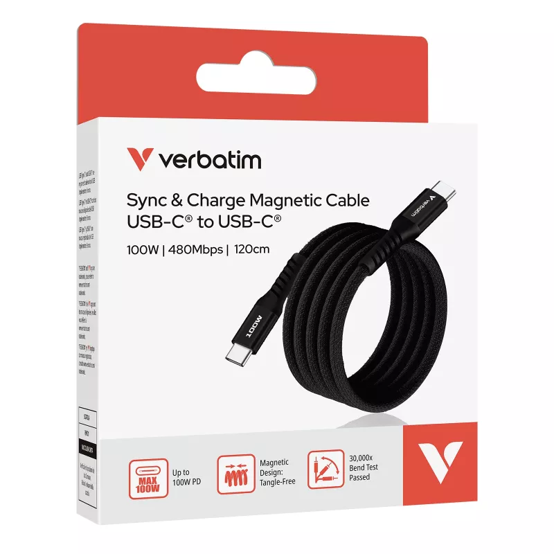 Verbatim Sync & Charge Magnetkaabel - 100W USB-C USB-C-le 120 cm Must