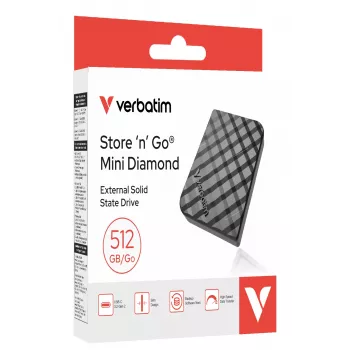 Verbatim Store 'n' Go Mini Diamond USB-C 512GB must, 512 GB, M.2, USB USB-C, 3.2 Gen 2 (3.1 Gen 2), 1000 MB/s, Must