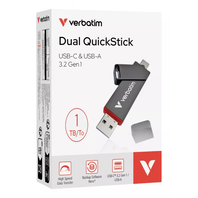 Verbatim Dual QuickStick USB-mälupulk 1 TB USB Type-A / USB USB-C 3.2 Gen 1 (3.1 Gen 1) Hall