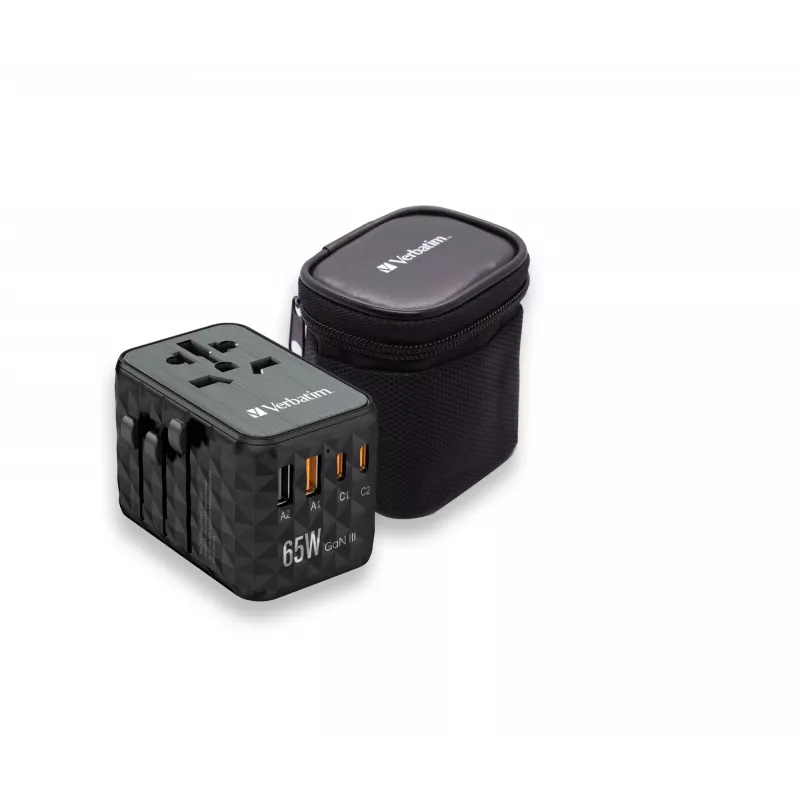 Verbatim UTA-05 65W GaN III universaalne reisiadapter 2 x USB-C PD & QC 4+ ja 2 x USB-A pordiga