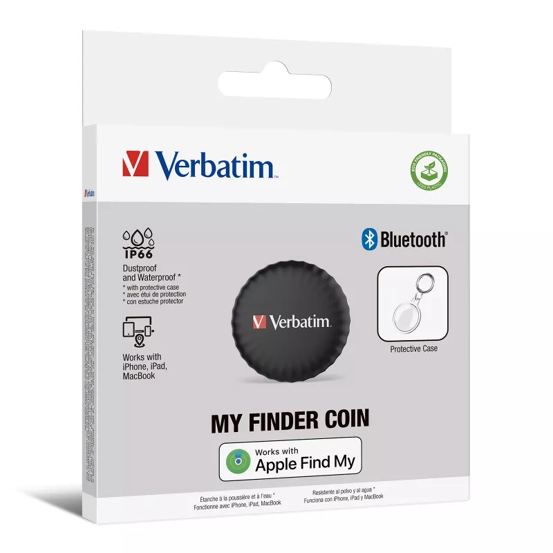 Verbatim My Finder Coin, Isiklik, Jälgija, Must, Tolmukindel, Veekindel, IP66, CR2032