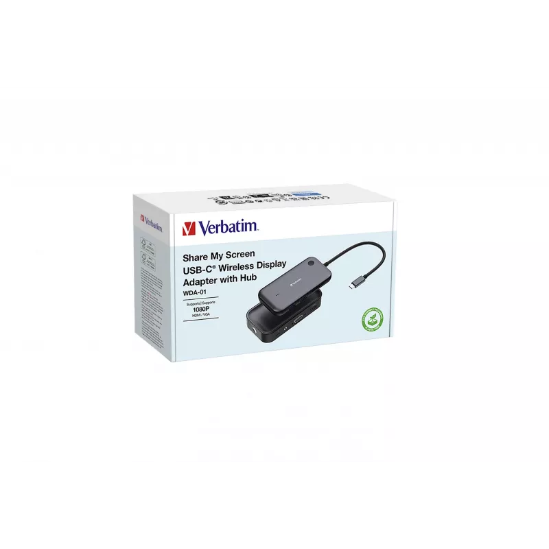 Verbatim Share My Screen 1080p USB-C juhtmevaba kuvaadapter jaoturiga WDA-01