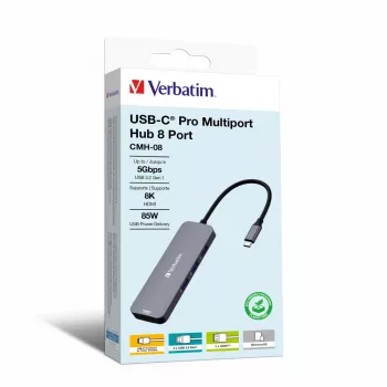 Verbatim CMH-08 USB USB-C 5000 Mbit/s Hõbedane
