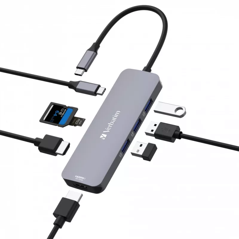 Verbatim CMH-08 USB USB-C 5000 Mbit/s Hõbedane