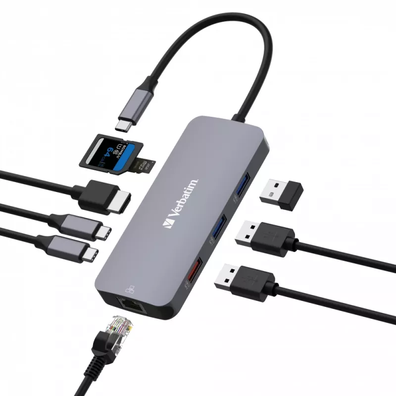 Verbatim CMH-09 USB USB-C 10000 Mbit/s Hõbedane