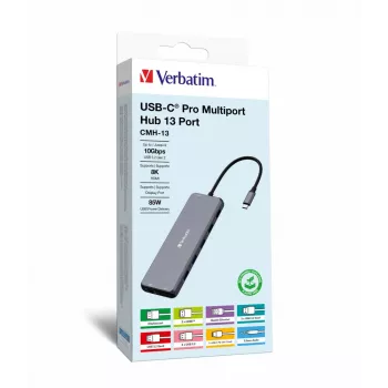 Verbatim CMH-13 USB USB-C jaotur 10000 Mbit/s hõbedane