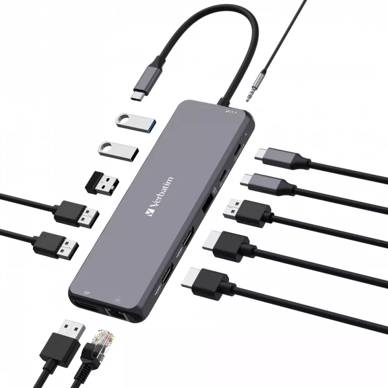 Verbatim CMH-13 USB USB-C jaotur 10000 Mbit/s hõbedane