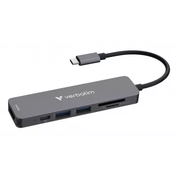 Verbatim USB-C Essentials Multiport Hub 6 porti: HDMI, USB-C PD, USB-A 3.2 Gen 1, USB-A, SD ja microSD