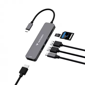 Verbatim USB-C Essentials Multiport Hub 6 porti: HDMI, USB-C PD, USB-A 3.2 Gen 1, USB-A, SD ja microSD