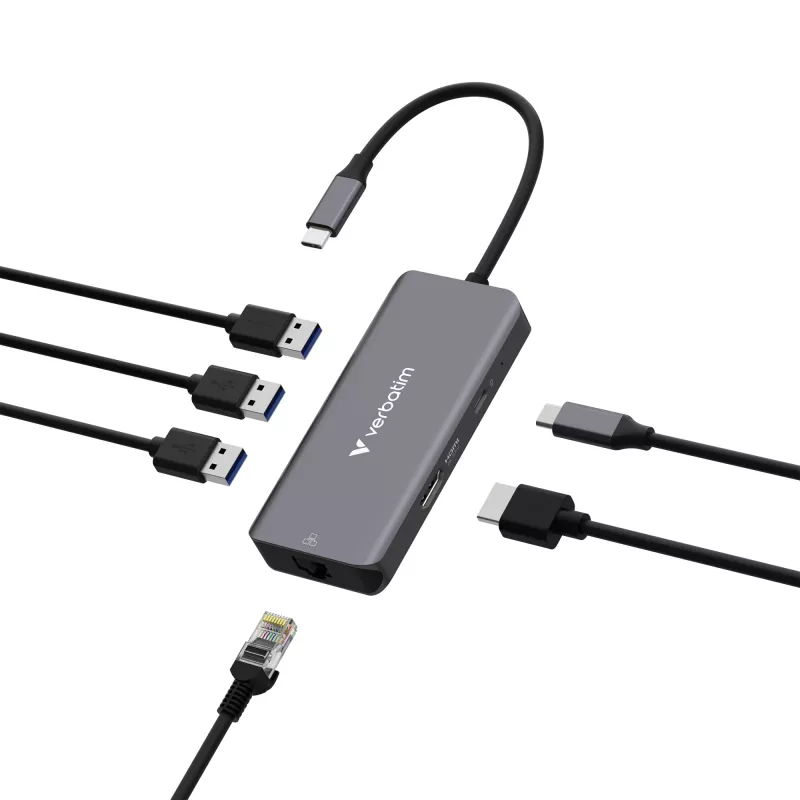 Verbatim USB-C Essentials Multiport Hub 6 pordiga: RJ45, HDMI, USB-C PD, 3 x USB-A 3.2 Gen 1