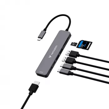 Verbatim USB-C Essentials Multiport Hub 7 porti: HDMI, USB-C, USB-C 3.2 Gen 1, 2 x USB-A 3.2 Gen 1, SD ja microSD