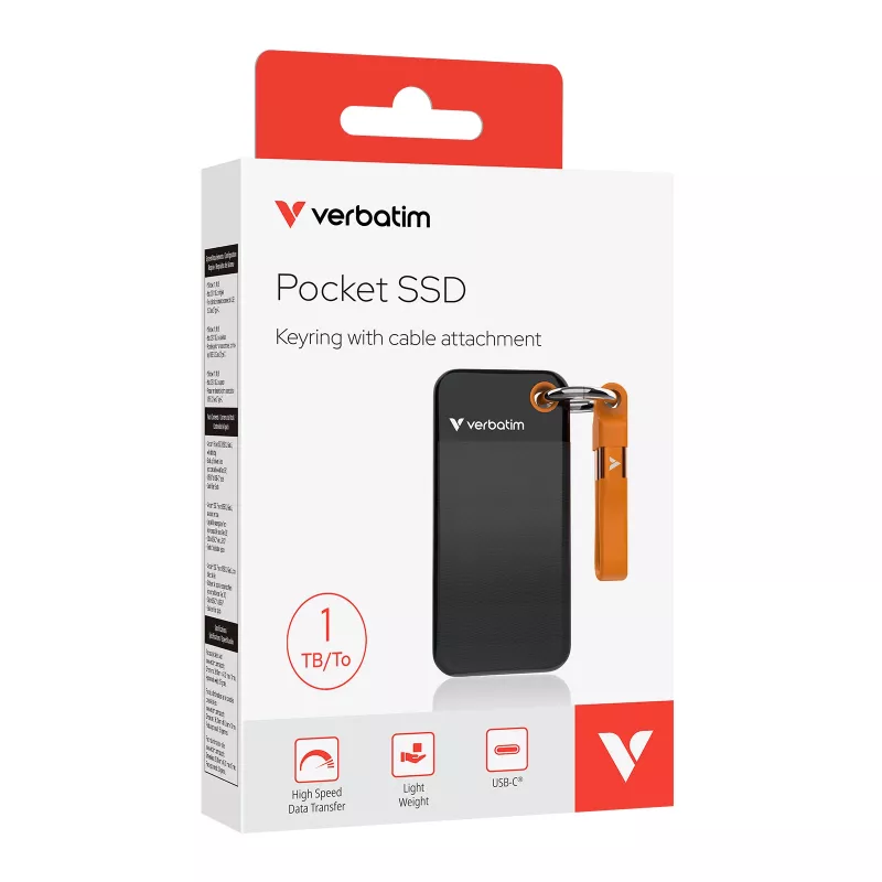 Verbatim Pocket SSD USB 3.2 Gen 2 1TB must/oranž, 1 TB, USB USB-C, 3.2 Gen 2 (3.1 Gen 2), 1000 MB/s, 10 Gbit/s, must, oranž