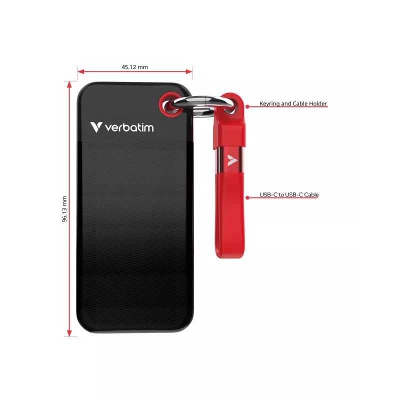 Verbatim Pocket SSD USB 3.2 Gen 2 2TB Must/Red, 2 TB, USB USB-C, 3.2 Gen 2 (3.1 Gen 2), 1000 MB/s, 10 Gbit/s, Must, Red