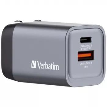 Verbatim GNC-35 GaN laadija 35W, 1 x USB-C PD 35W / 1 x USB-A QC 3.0 (EL/Ühendkuningriik/USA)