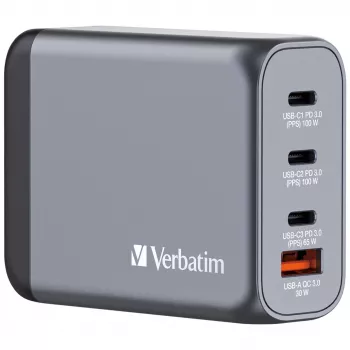 Verbatim GNC-100 GaN laadija 100W, 2 x USB-C PD 100W / 1 x USB-C PD 65W / 1 x USB-A QC 3.0 (EL/UK/US)