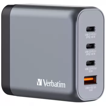 Verbatim GNC-140 GaN laadija 140 W, 2x USB-C PD 140 W / 1x USB-C PD 20 W / 1x USB-A QC 3.0 (EL/ÜK/USA)