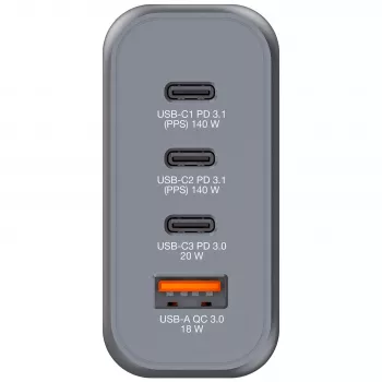 Verbatim GNC-140 GaN laadija 140 W, 2x USB-C PD 140 W / 1x USB-C PD 20 W / 1x USB-A QC 3.0 (EL/ÜK/USA)