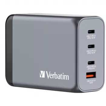 Verbatim GNC-240 GaN laadija 240W, 1x USB-C 140W / 1x USB-C 100W / 1x USB-C 65W / 1x USB-A QC 3.0 (EL/UK/US)