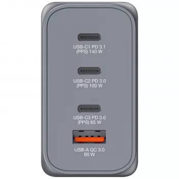 Verbatim GNC-240 GaN laadija 240W, 1x USB-C 140W / 1x USB-C 100W / 1x USB-C 65W / 1x USB-A QC 3.0 (EL/UK/US)