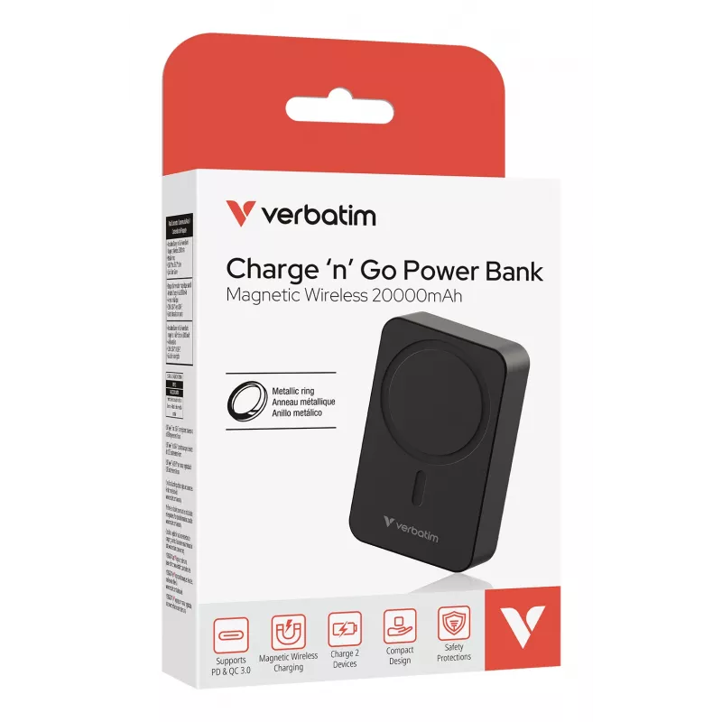 Verbatim Charge 'n' Go Essentials akupank magnetilise juhtmevaba laadimisega 20000 mAh must